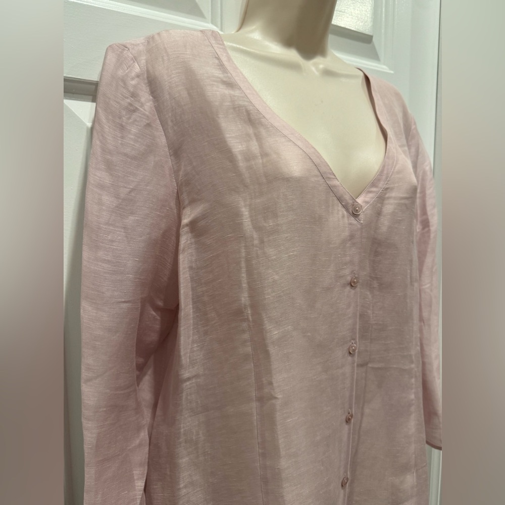 Eileen Fisher Pale Pink Silk Linen Button Front Longline Minimalist Tunic Top - Picture 6 of 6